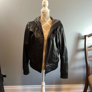 Hooded Black Leather Jacket